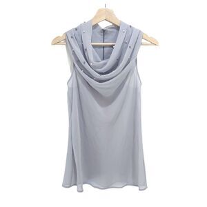 RW&CO. Gray Sleeveless Slouch Collar Top with Pearl Beads